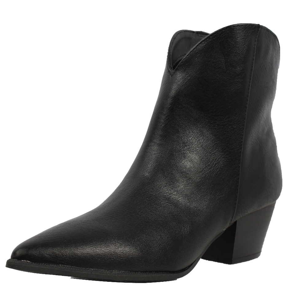 Black Leather Ankle Bootie - Women's Pointed Heel